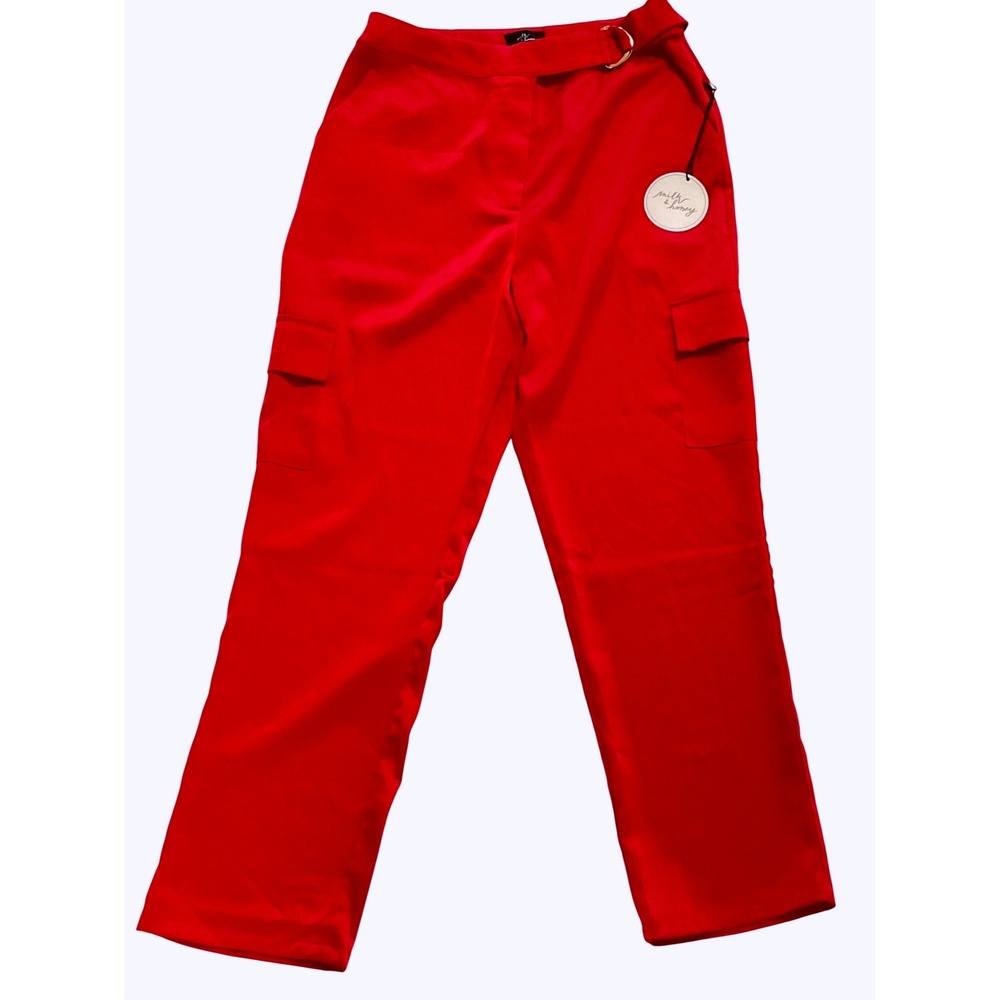 Milk & honey boutique women's pants trousers red silky satin belted 36908P NWT